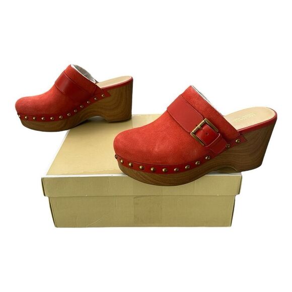 Michael Kors Red Suede Wood-Platform Clogs - Picture 4 of 10